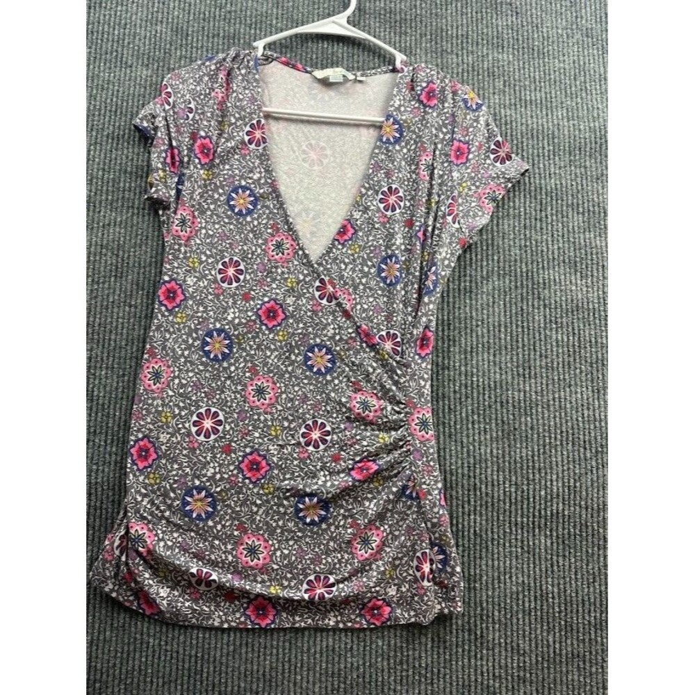 Boden faux wrap surplice top size 12 multi color floral short sleeves stretch